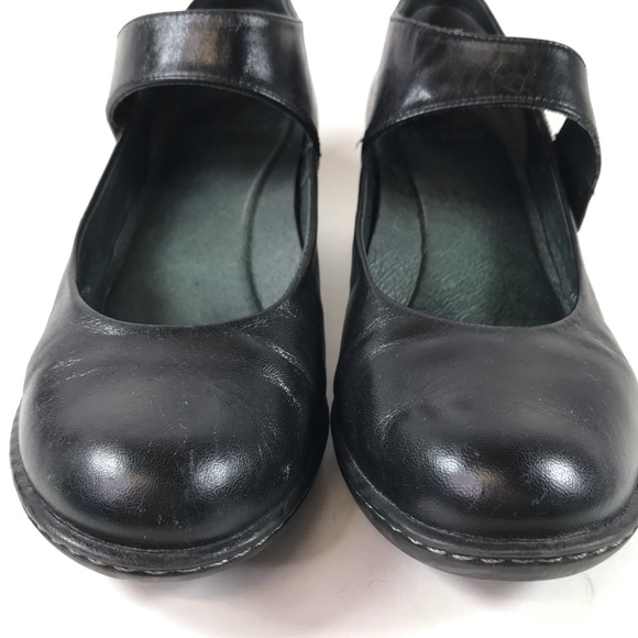 Dansko Mary Jane Shoes Black Leather Strap Shoe Heel Wedge - Picture 2 of 11